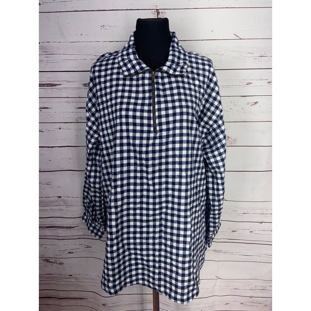 Andree By Unit 1/4 Zip Flannel Shirt‎ Womens Blue Plaid Long Sleeve 2x NWT